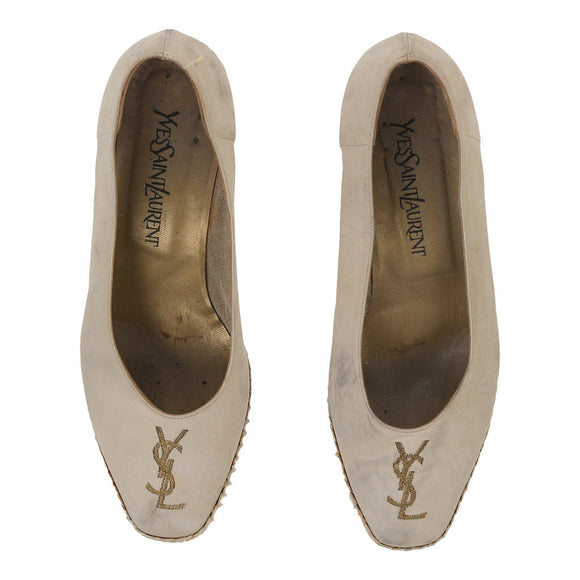 Vintage Yves Saint Laurent Heels - UK 6 Cream Suede heels Yves Saint Laurent